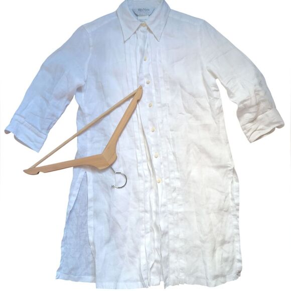 MaxMara White Pure Linen Tuxedo Style Tunic Shirt Medium - Picture 11 of 11